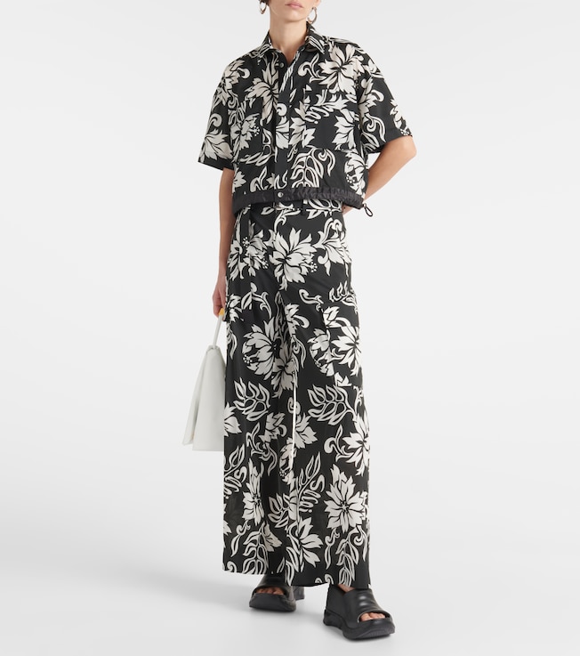 Sacai High-rise floral wide-leg pants