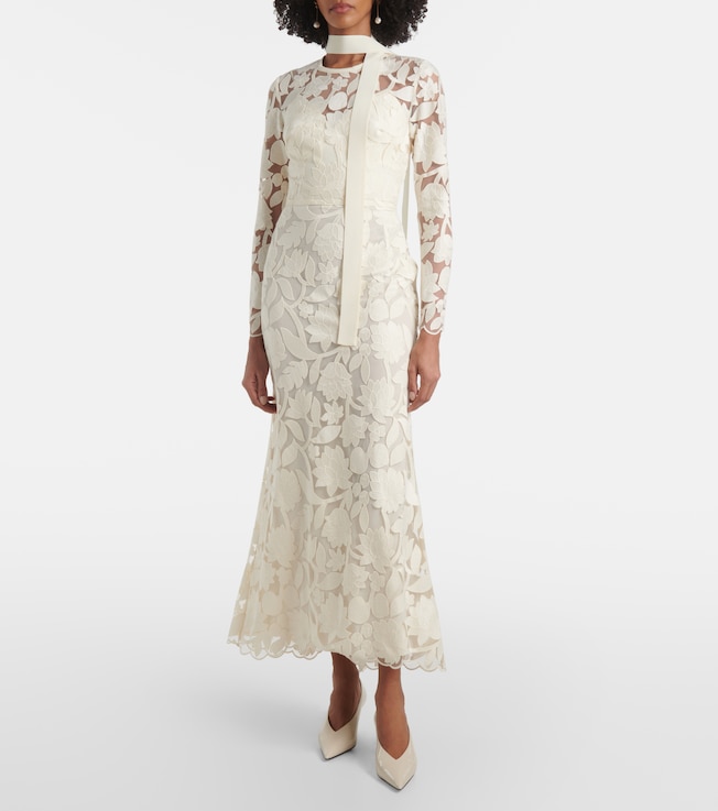 Elie Saab Floral embroidered tulle midi dress