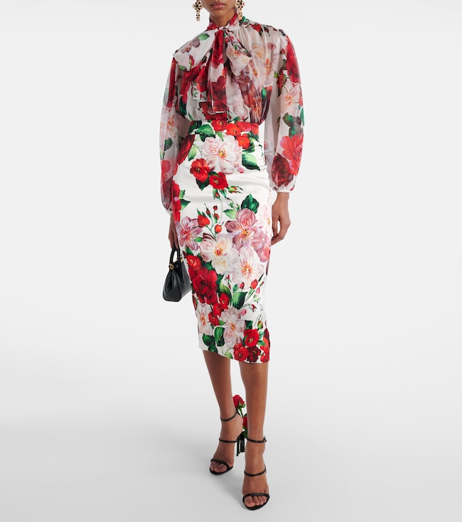 Dolce&Gabbana Floral tie-neck silk chiffon blouse