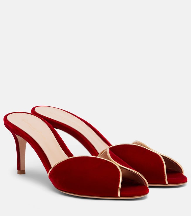 GIANVITO ROSSI 70 leather-trimmed velvet mules