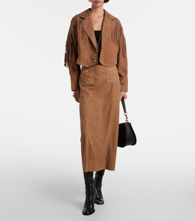 RIXO Edwina high-waist suede midi skirt