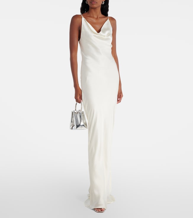 Rotate Lace-trimmed silk satin slip dress