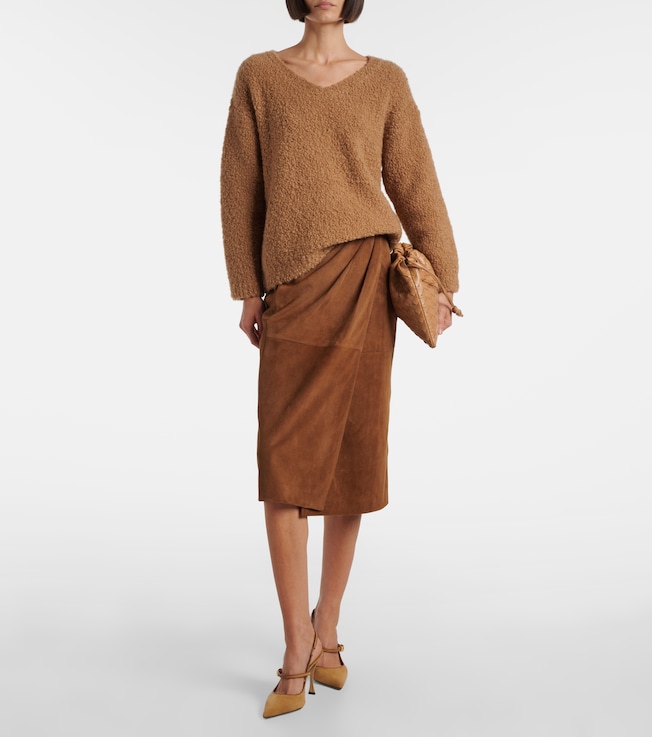 Max Mara Jerez gathered suede pencil skirt