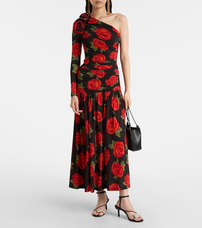 farm rio patch twirl one-shoulder maxi dress Farm Rio Women's Patch Twirl One Shoulder Maxi Dress - Size XL