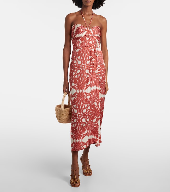 Poupette St Barth Collina printed satin midi dress