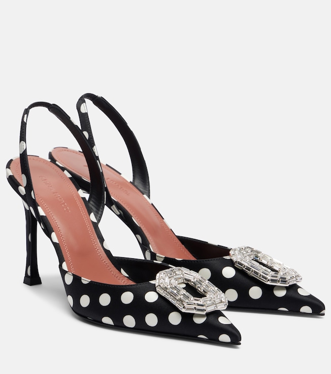 AMINA MUADDI Camelia polka-dot satin slingback pumps