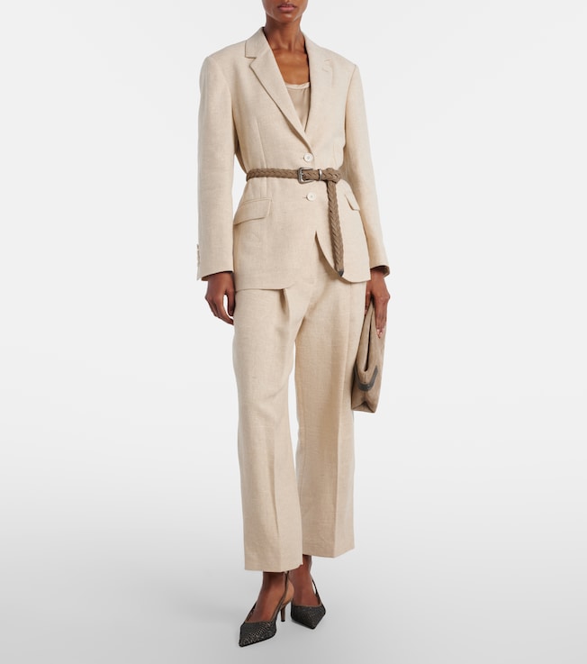 Brunello Cucinelli Cropped linen and silk-blend wide-leg pants