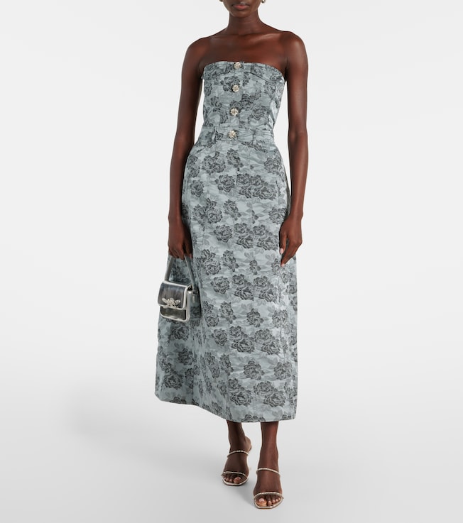 GANNI Strapless floral jacquard midi dress