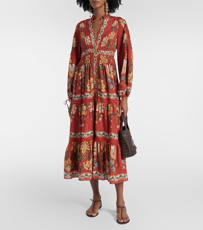 FARM Rio Garden Delight cotton-blend midi dress