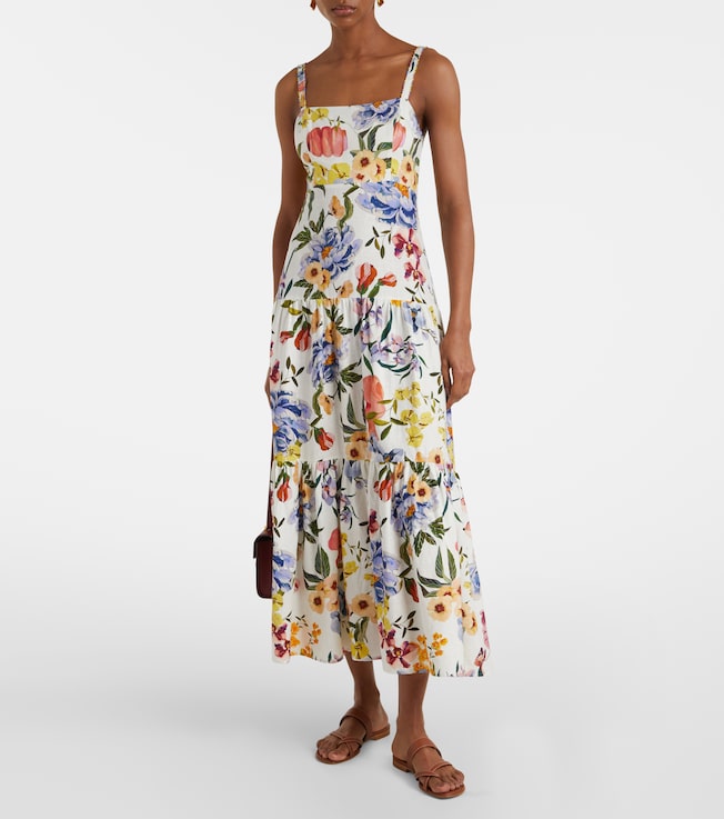 FARM Rio Floral linen-blend midi dress