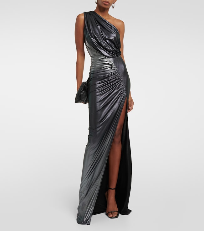 Rick Owens One-shoulder ruched metallic gown