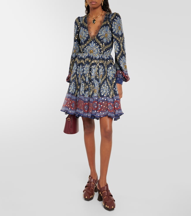 Etro Balloon-sleeve silk jacquard minidress