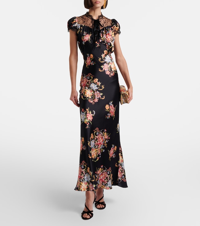 Rodarte Floral lace-trimmed silk midi dress