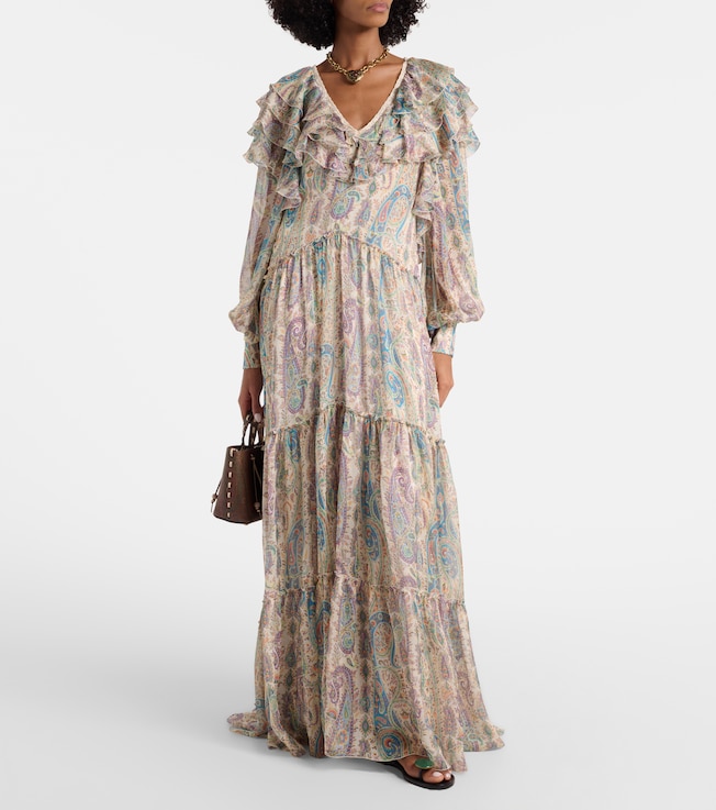 Etro Ruffled printed silk maxi dress