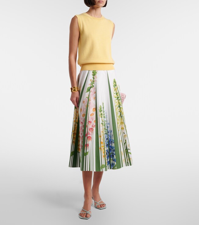 Oscar de la Renta Floral cotton-blend poplin midi skirt