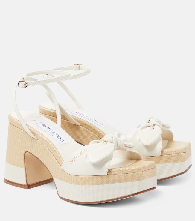 JIMMY CHOO Ricia leather and raffia platform sandals