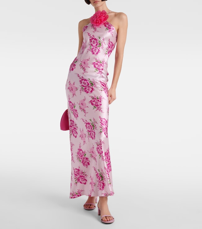 Rodarte Floral-appliqué silk maxi dress