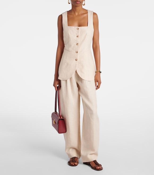 POSSE Lucille pinstripe linen barrel-leg pants