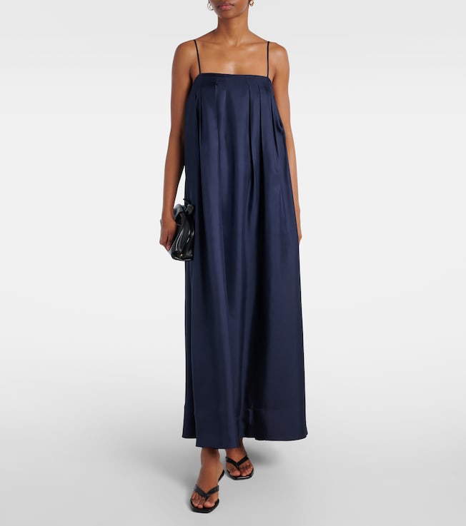 Asceno Heather pleated silk twill maxi dress