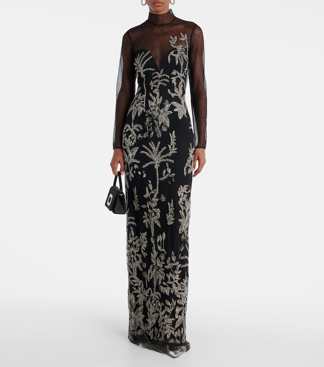 Costarellos Marcella beaded open-back tulle gown
