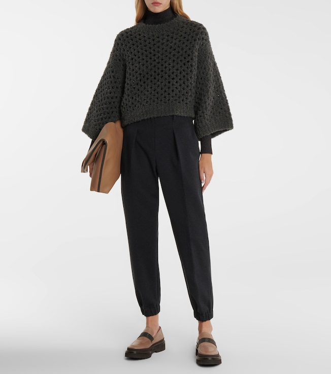 Brunello Cucinelli Open-knit camel hair and silk sweater
