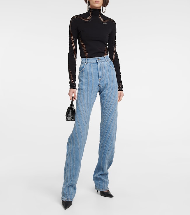 Mugler Open-knit high-neck mesh top