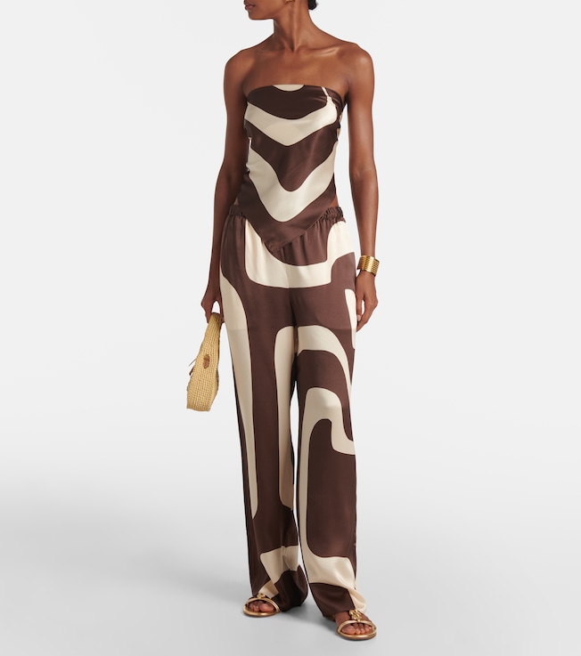 SIR. Printed silk satin straight pants