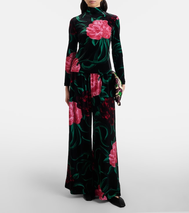 La DoubleJ Floral velvet palazzo pants