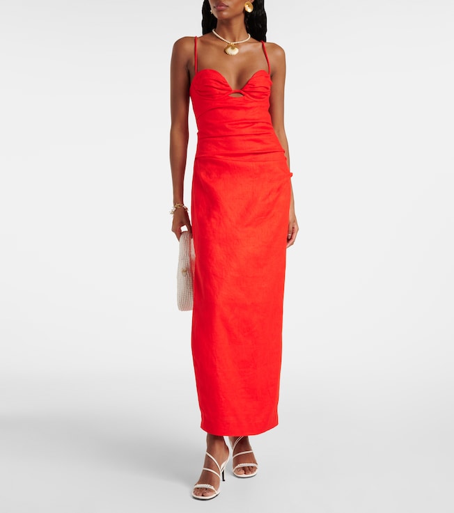 SIR. Noemi ruched linen maxi dress