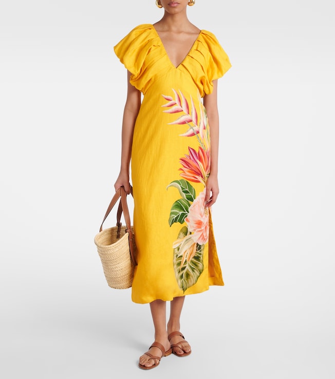 FARM Rio Spring Awakening floral linen midi dress