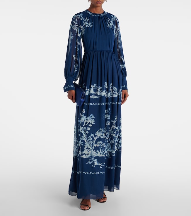 Erdem Floral ruched silk gown