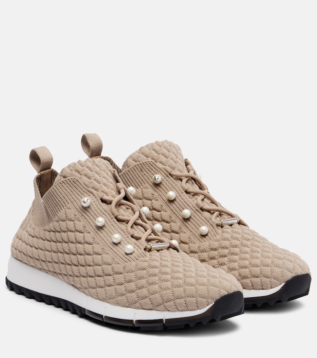 JIMMY CHOO Veles faux pearls embellished sneakers