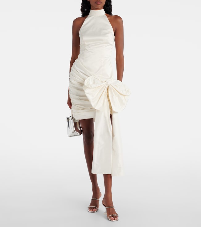 Rotate Bow-detail halterneck satin minidress