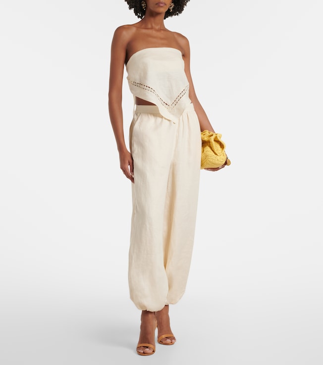 SIMKHAI Lace-trimmed linen-blend wide-leg pants