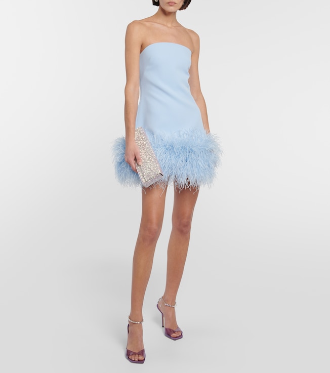 Safiyaa Feather-trimmed crêpe minidress