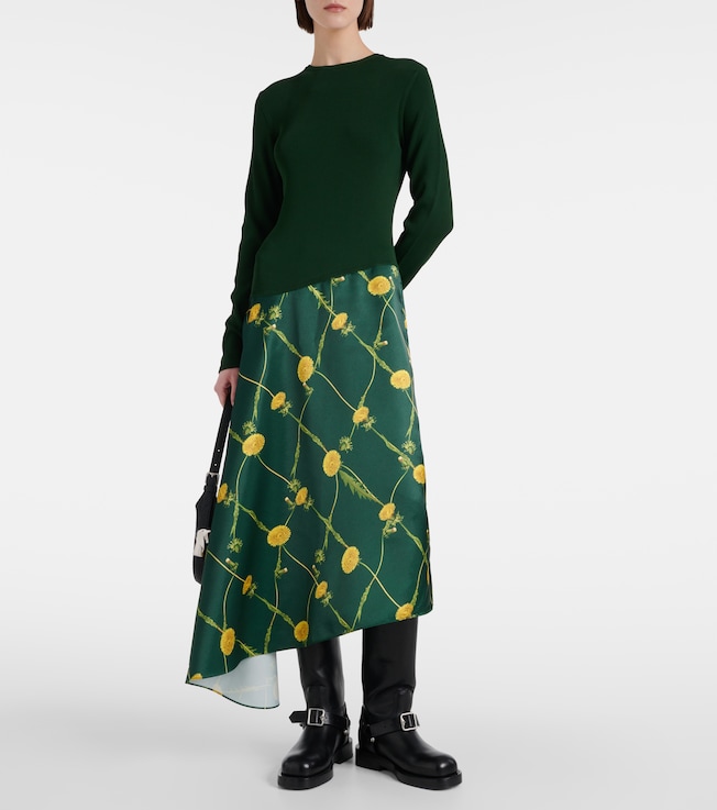 Burberry Printed jersey and satin midi dress