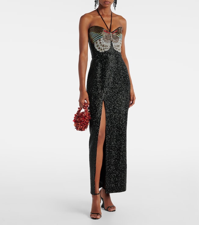 Clio Peppiatt Mariposa embellished halterneck gown