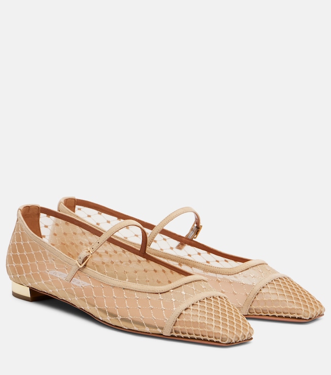 AQUAZZURA Juliette suede-trimmed Mary Jane flats