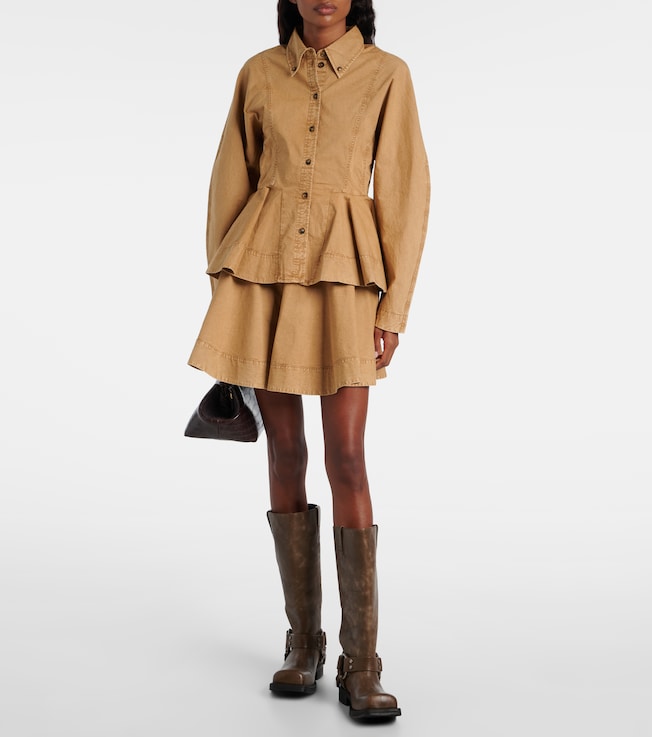 GANNI Flared cotton-blend miniskirt