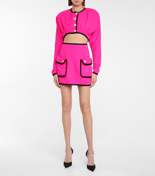 Rodarte Embellished high-rise wool miniskirt
