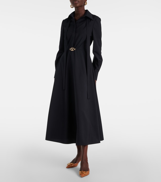 Valentino Belted logo wool-blend midi dress