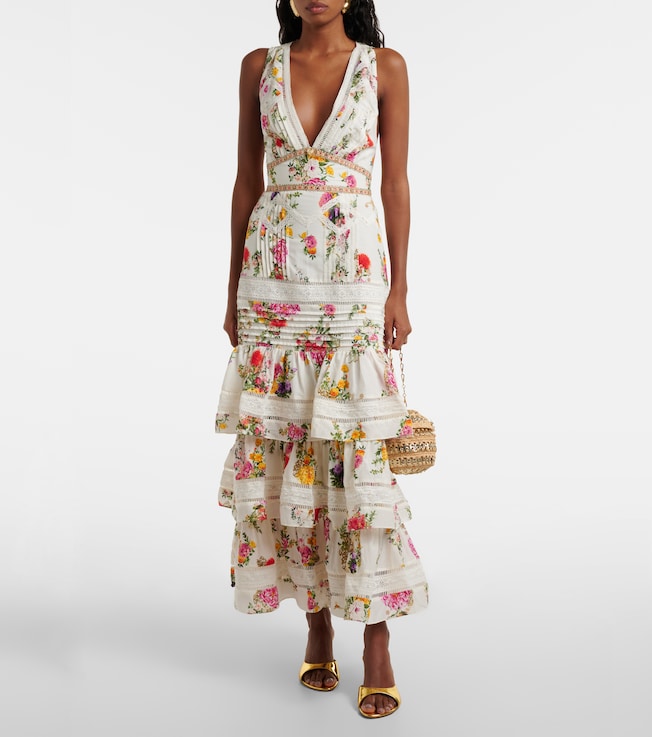 Camilla Floral tiered cotton and silk maxi dress