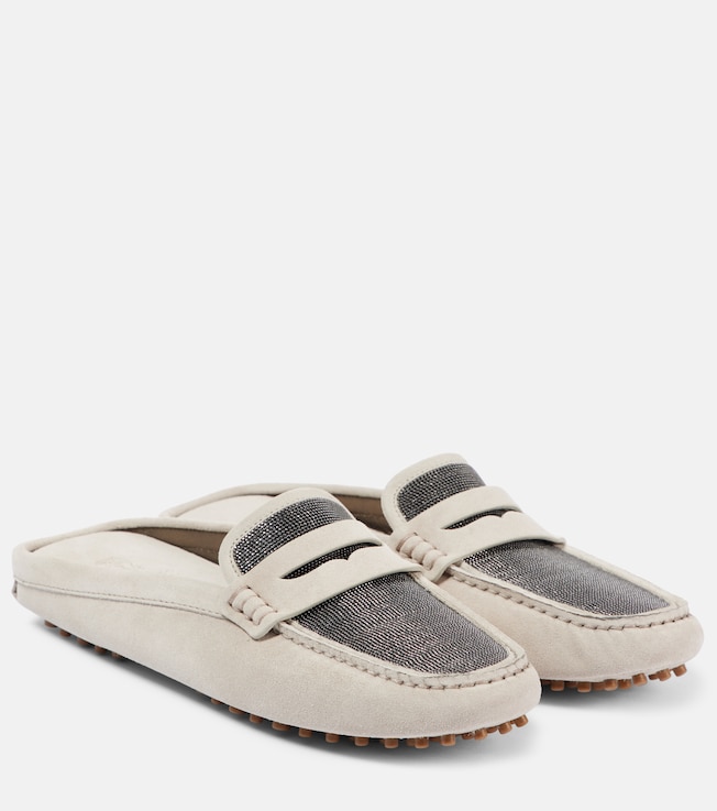 Brunello Cucinelli Monili suede driving mules