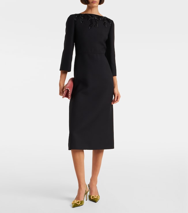 Valentino Embroidered wool and silk midi dress
