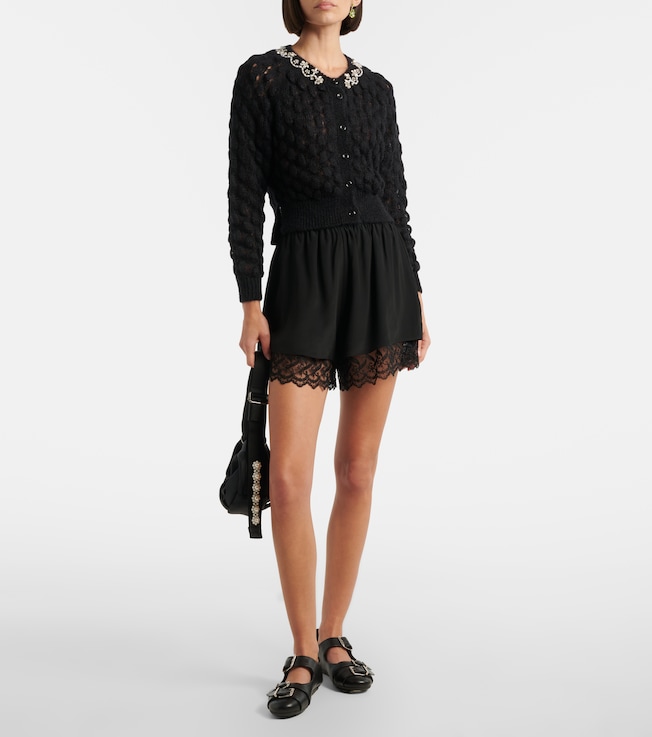 Simone Rocha Lace-trimmed satin shorts