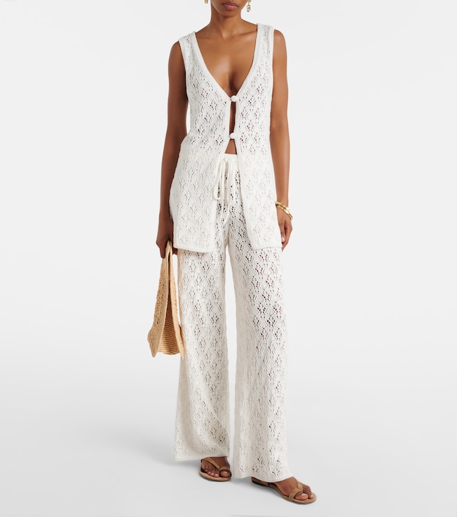 Faithfull Fio pointelle cotton wide-leg pants