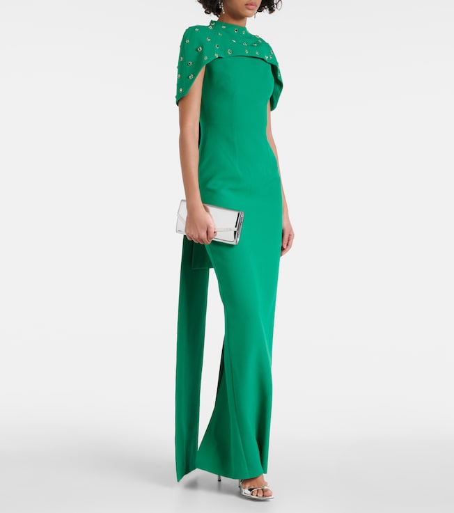 Safiyaa Kalika embellished caped crêpe gown