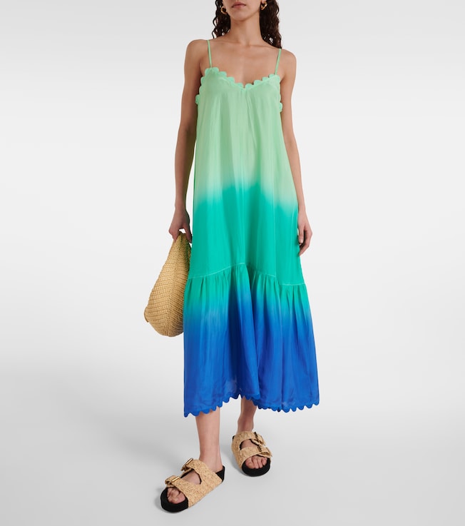 Juliet Dunn Scalloped ombré cotton midi dress