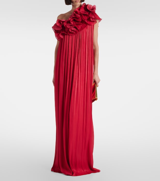 Costarellos Charmain ruffled georgette lamé gown