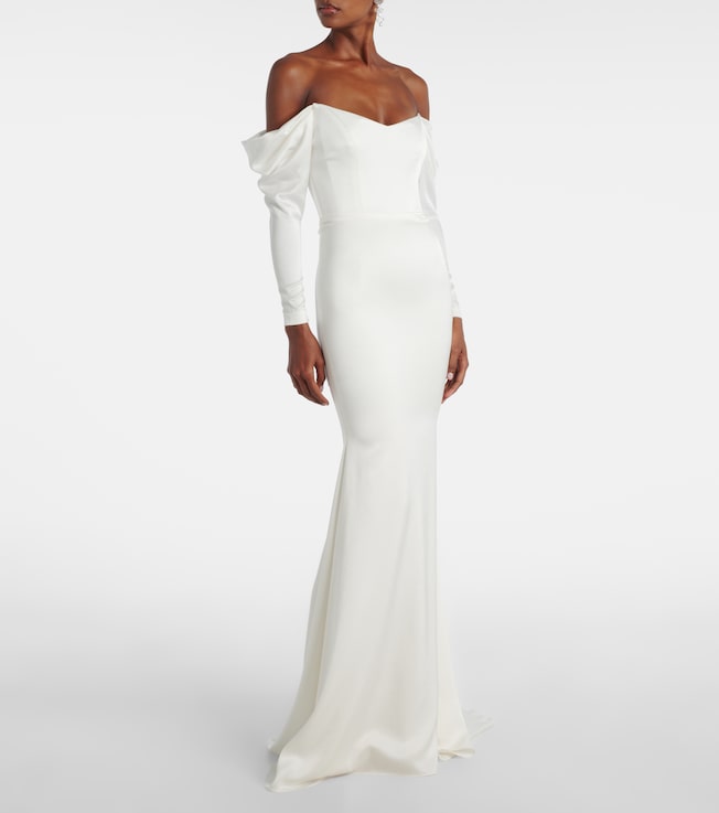 Alex Perry Bridal off-shoulder crêpe satin bustier gown